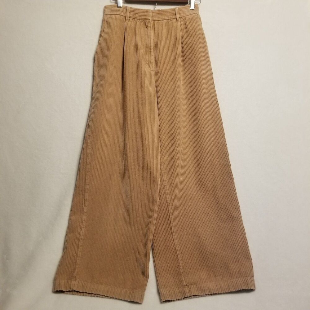 Monki 36 (US S) Pants Corduroy Pleated Wide-Leg Cotton High Rise Academia Retro